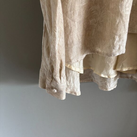 Ecru Linen + Silk Flouncy Blouse - Picture 3 of 11